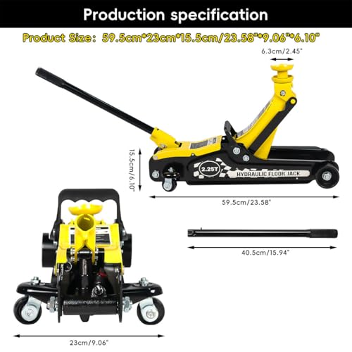 Hydraulic Low Profile Trolley Floor Jack, Heavy Duty Hydraulic Car Floor Jack with Quick Lift Pump, Aluminum and Steel Racing Floor Jack for All Terrain Vehicles, 3 Ton Capacity