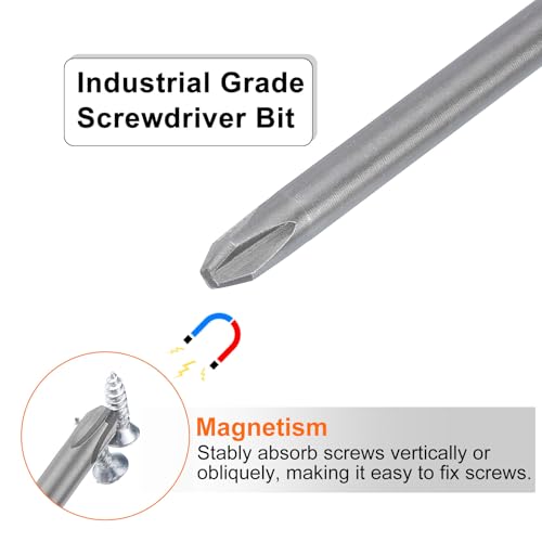 HARFINGTON 2pcs #2 Phillips Screwdriver Bit PH2 1/4" Hex Shank 8" (200mm) Long Magnetic S2 Steel Industrial Grade Screw Driver Bit Cross Head Electric Drill Bits 0.177" (4.5mm) Rod - size: PH2 x 200mm x 4.5mm