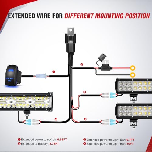 Nilight 14AWG LED Light Bar Wiring Harness Kit 12V On Off 5Pin Rocker Switch Laser Waterproof Toggle Switches Power Relay Blade Fuse for Work Lights Cars Boat ATV Trucks-3 Leads, Bule - color: 14AWG Wiring Harness -3 Leads