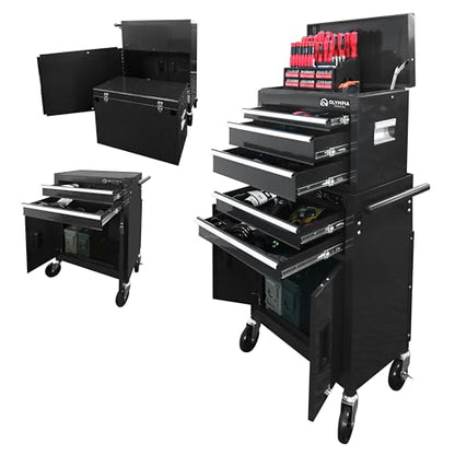 Olympia Tools 20-Inch Rolling Tool Cabinet Organizer, Heavy-Duty 5-Drawer Metal Tool Chest with Wheels and Locking Storage for Garage and Workshop, Black - size: 20IN Combo