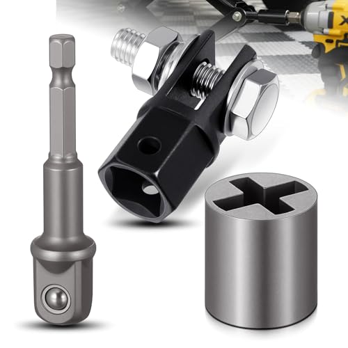 3Pcs Scissor Jack Adapter Set for Car, Heavy Duty Universal Jack Socket Adapter for Hand Drill Scissor Car Jacks with a 1/2 in Socket Adapter Bit for 1/2 in Impact Wrench or 13/16 in Lug Wrench