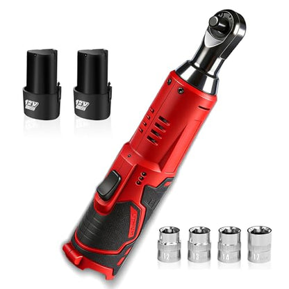 Cordless Electric Ratchet Wrench Set, 3/8" 12V Power Ratchet Tool with 45 N.M Torque, 380 RPM, 2x 2.0Ah Li-Ion Batteries for Auto Repair Home Mechanic