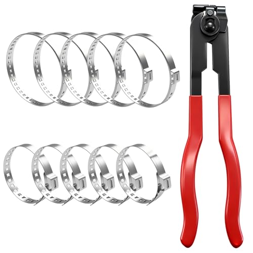 CV Boot Clamp Plier with 10PCS 304 Stainless Steel Crimp Bands, 5PCS Small and 5PCS Large Universal Adjustable Drive Shaft Drive Shaft Joint Boot Crimp Clamps for Most Cars - size: Plier + 10pcs Clamps