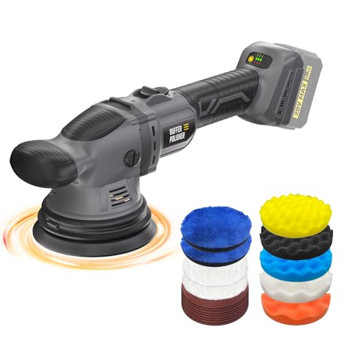 VERVEWAVE Cordless Buffer Polisher Kit for Dewalt 20V Battery (No Battery), 6-Inch Orbital Car Polisher Variable Speed 1800—5500 RPM, 17PCS Polishing Accessories, for Car Polishing/Waxing (Tool Only) - color: Grey