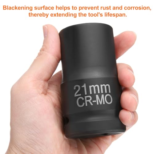 HARFINGTON 4 Point Square Socket 1" Drive 21mm Metric Square Impact Socket CR-MO Blackening Standard Wheel Sleeve Pneumatic Sleeve Tool for Auto Repair Mechanical Maintenance Home Use - size: 1"/21mm