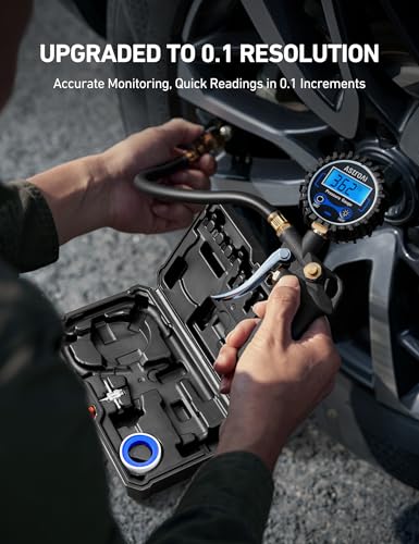 AstroAI Digital Tire Pressure Gauge with Inflator, 3-250 PSI Air Chuck & Compressor Accessories Heavy Duty with Quick Connect Coupler, 0.1 Display Resolution, 1Pack Standard, with case - size: 1 Pack Standard, style: with case
