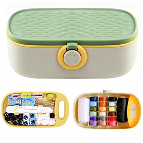 FKOG Portable Sewing Kit Basic, 135 Pcs Travel Sewing Supplies Repair Organizer with Self Threading Needles,Scissors,Measure Tape, Emergency Sewing Accessories for Adults, Beginners & Seniors (Green) - style: Green