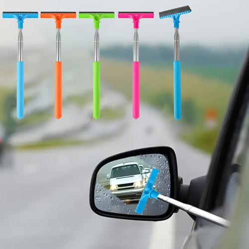 Extendable Car Window Cleaner, Portable Manual Glass Scraper with Sponge and Brush for Windshield, Rearview Mirrors, Non-Electric Ergonomic Handle, Car Cleaning Tool (Random Color)