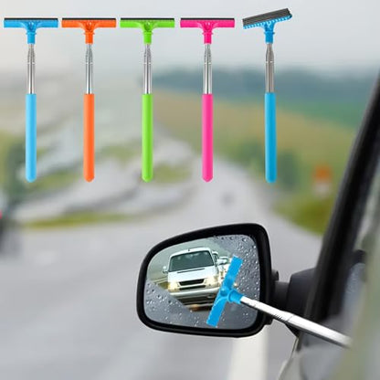 Extendable Car Window Cleaner, Portable Manual Glass Scraper with Sponge and Brush for Windshield, Rearview Mirrors, Non-Electric Ergonomic Handle, Car Cleaning Tool (Random Color)