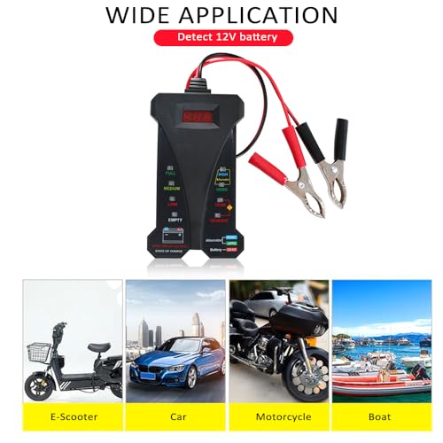 Shkalacar Car Battery Tester, 12V Tester Automotive Tester Digital Auto Battery Analyzer Charging Cranking System Tester for Truck Marine Motorcycle SUV Boat