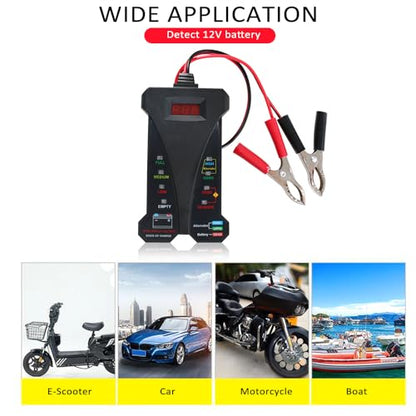 Shkalacar Car Battery Tester, 12V Tester Automotive Tester Digital Auto Battery Analyzer Charging Cranking System Tester for Truck Marine Motorcycle SUV Boat