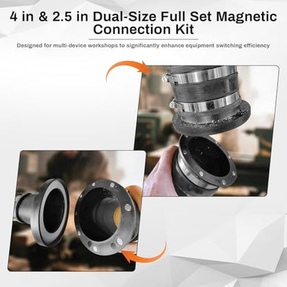 Magnetic Dust Collection Fittings Super Pack for 4" & 2.5" Shop Vac Hoses | Quickly Switch Hoses Between Woodworking Machines - size: Magnetic Dust Collector System