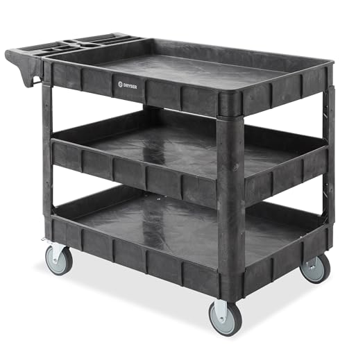 Dryser Utility Cart with Wheels, 46" x 25" Heavy Duty 550 lb. Capacity with Shelves - 3 Tier Rolling Cart with Two 5" Swivel Casters for Warehouse, Garage, Cleaning - size: 3 Shelves 2 Swivel 46x25
