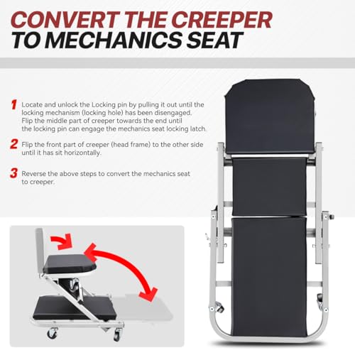 Foldable Rolling 2-in-1 Z Creeper & Seat, 36" Low-Profile Roller Mechanics Under Car Chair 330 LBS Weight Capacity Garage Roller Creeper with 6 Swivel Casters - color: Silver/Black, size: 35.2"L x 16.33"W x 3.54"H