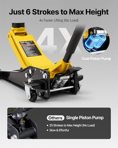 VEVOR Low Profile Floor Jack, 3 Ton (6614 lbs) Capacity, Steel Racing Floor Jack with Dual Pistons Quick Lift Pump & SUV Adapter, Hydraulic Trolley Car Lift for Sports Cars, Lifting Range 2.95"-19.7" - style: Steel