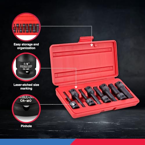 Neiko 01136B 1/2-Inch Drive Allen Hex Impact Socket Set, Metric, 6 mm - 19 mm, Cr-Mo, 8-Piece - style: Metric