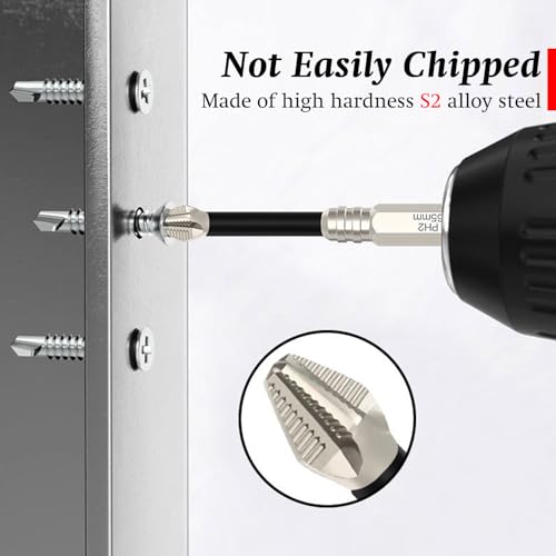 Magnetic Non-Slip Drill Bit Kit - High Magnetic S2 Alloy Steel Screwdriver Bits, Anti-Slip Hex Shank Set (25/50/65/70/90/150mm) for Impact Driver & Electric Drill (50mm-5pcs)