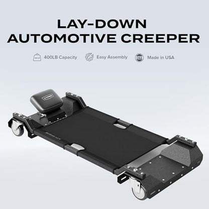 Vyper Lay-Down Automotive Creeper - 46", 400 lb Capacity | Heavy Duty Mechanics Creeper with Puncture Proof Fabric and Adjustable Headrest, Comfortable, Made in USA