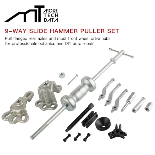 9 Way Slide Hammer Puller Set, 5.1lb Heavy Duty, Front Wheel Hub Bearing Remover & Rear Wheel Axle Hub Dent Shaft Puller Tool Kit - size: 9 Way