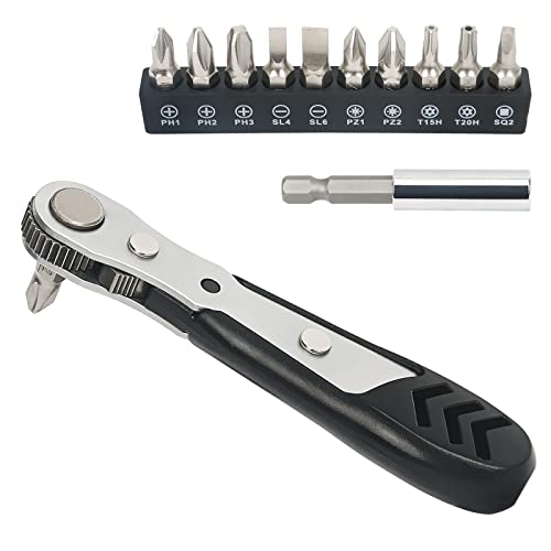 STREBITO Mini Ratchet Set 12-Piece 1/4 Right Angle Screwdriver Set - Small Ratcheting Wrench 90 Degree Offset High Torque Low Profile for Tight Spaces - color: 12 in 1