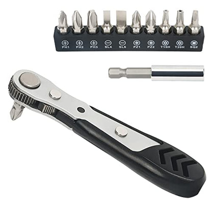 STREBITO Mini Ratchet Set 12-Piece 1/4 Right Angle Screwdriver Set | Small Ratcheting Wrench 90 Degree Offset High Torque Low Profile for Tight Spaces - color: 12 in 1