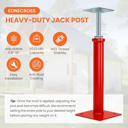 4 Pack House Floor Jacks for Leveling, 11.8-16 in Adjustable Screw Support Posts, Up to 11,023 lb Each, for Crawl Space, Floor Joists and Basement Beams - size: 11.8''-16''(No Turning Bar)