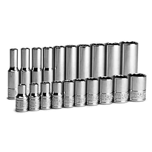 Capri Tools 1/4 in. Drive 12-Point Shallow and Deep Socket Set, SAE, 3/16 to 9/16 in, SAE, 20-Piece - size: Shallow & Deep Set / 3/16-9/16 in.