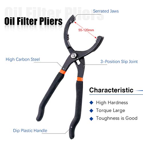 Glarks Universal Oil Filter Wrench Set, A 12-Inch Long Handle Grip Pliers with A 3 Jaw 2-Way Remover Tool, Adjustable Oil Filter Wrench for Car, Motorcycle and Trucks Use