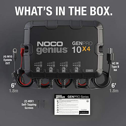 NOCO Genius GENPRO10X4: 4-Bank, 40A Onboard Battery Charger - 10A Per Bank, 12V Waterproof Marine Charger with Overcharge Protection & Temperature Compensation – for Lead-Acid & Lithium Batteries