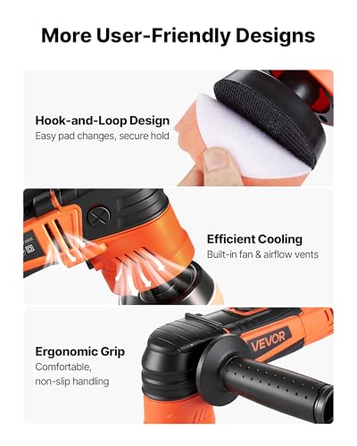 VEVOR Car Buffer Polisher, 1.2"/2"/3" Rotary Polisher Buffer, 600W 6 Variable Speeds 1000-4500RPM Car Polisher Waxer Kit for Cars Detailing, Waxing, Polishing, Scratch Removal - size: 1.2"/2"/3"