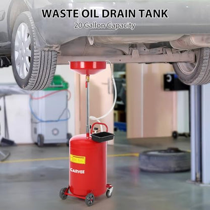 Garvee 20 gal Waste Oil Drain Tank, Portable Oil Drain Container, Air Operated Drainer, Fluid Fuel Transfer Drainage, Adjustable Funnel Height with Wheel &15 in Premium Bowl and a Toolbox, Red - size: 20 Gallon