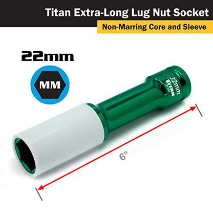 Titan 21122 1/2-Inch Drive x 22mm Non-marring Impact Extra-Long Lug Nut Socket - size: XL 22mm