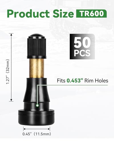 50 Pcs TR600HP Snap-in Tire Valve Stems, High Pressure Heavy Duty Rubber Tubeless Valve Stems Fit 0.453" (11.5mm) Rim Holes for High Performance Vehicles, Heavy Duty Trucks - size: TR600HP