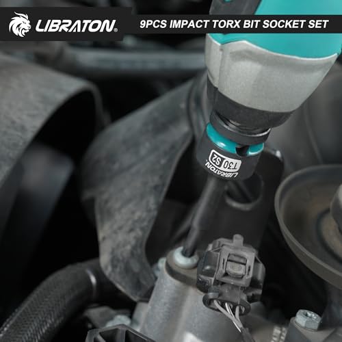 LIBRATON Impact Torx Bit Socket Set, 1/2" Drive, S2 Steel, 9PCS Impact Star Bit Socket Set (T30-T80), High Impact Torx Sockets, XPE Storage, Professional Mechanic and Automotive Repair - style: 9PCS Torx