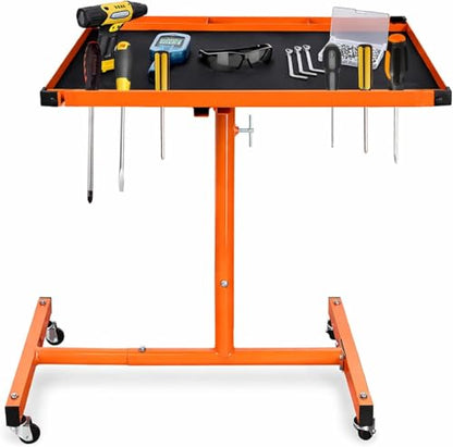 A A IN 250lbs Adjustable Work Table on Wheels, Mobile Rolling Tool Table | Adjust Height 37.7-45 in, Heavy-Duty Big Tray Tool Table with Rubber Pad, Smooth mobility, for repair shops, DIY, Garage