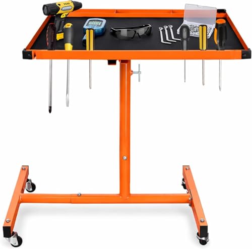 A A IN 250lbs Adjustable Work Table on Wheels, Mobile Rolling Tool Table | Adjust Height 37.7-45 in, Heavy-Duty Big Tray Tool Table with Rubber Pad, Smooth mobility, for repair shops, DIY, Garage