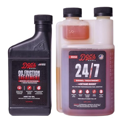 Doc's Diesel Oil Friction Treatment + 24/7 Cetane Boost Fuel Additive Kit – Engine Oil Additive & ULSD Fuel Treatment – Reduces Wear, Improves MPG (16 oz + 16 oz) - size: 24/7 + Oil Friction Treatment