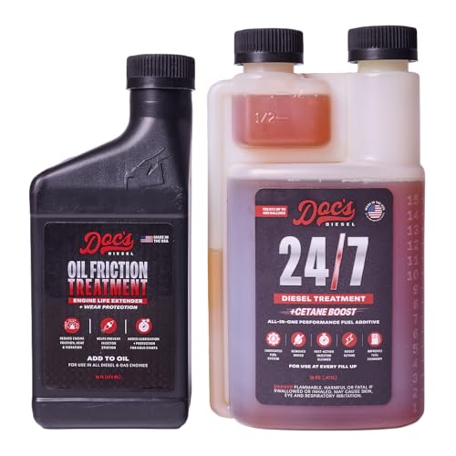 Doc's Diesel Oil Friction Treatment + 24/7 Cetane Boost Fuel Additive Kit – Engine Oil Additive & ULSD Fuel Treatment – Reduces Wear, Improves MPG (16 oz + 16 oz) - size: 24/7 + Oil Friction Treatment