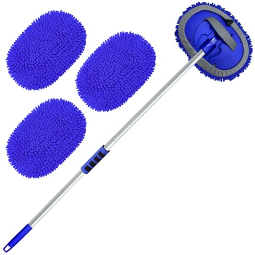 Wontolf 62'' Car Wash Brush Kit with Long Handle, Chenille Microfiber Car Wash Mop Mitt Scratch-Free Car Detailing Cleaning Brush Care Kit Car Cleaning Supplies for Cars RV Truck Boat - color: Blue-7pcs