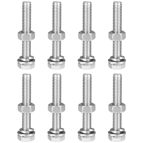 uxcell M6 x 40mm Hex Head Screws Bolts, Nuts, Flat & Lock Washers Kits, 304 Stainless Steel Fully Thread Hexagon Bolts 8 Sets - size: M6 x 40mm