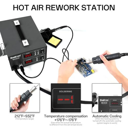 BK701D 700W Soldering Station, 2 In 1 Hot Air Rework & Soldering Iron Station, SMD ESD Safe Solder Station,Electronic Soldering Kit For Mobile Phone Laptop Repair or Circuit Board Soldering - color: Black