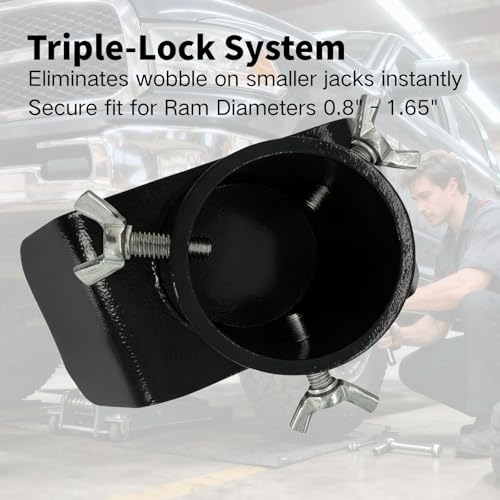 Adjustable Bottle Jack Adapter with Triple-Lock, Secure Wobble-Free Fit for 2T-12T Bottle Jacks, Heavy Duty 1/4" Steel Saddle for 3" & 4" Axle Tubes on RV, Truck, Trailer - color: Black