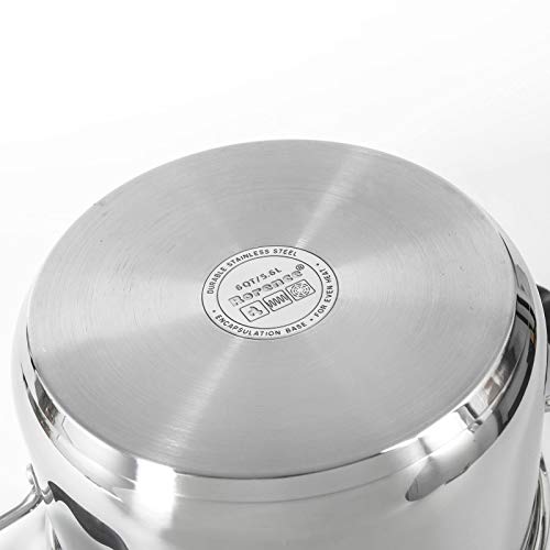 Rorence Stainless Steel Stock Pot with Lid: 6 Quart Stockpot Pasta Pot with Two Side Spouts, capsule Bottom, Strainer Glass Lid - size: 6 quart