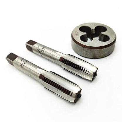 AtticZone M12 x 1.5 Metric Hand Thread Tap and Die Set, Right Hand 12 * 1.5, Alloy Tool Steel, 1 Taper Tap, 1 Plug Tap, 1 Round Die for Metal Working DIY Industrial - size: M12x1.5