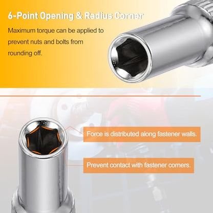 HARFINGTON Deep 6-Point Impact Socket 1/4" Drive 5.5mm Metric Socket 50mm (2") Long with 1/4" Hex Shank Adapter, CR-V Steel Socket Adapter Accessory Tool Set Kit for Hex Bolts Nuts - size: 5.5mm x 50mm