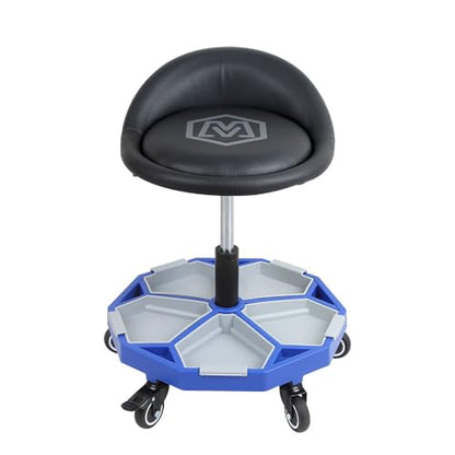 MichaelPro Rolling Mechanic Stool with 5 Removable Tool Trays for Storage, Pneumatic Garage Shop Chair with 350 lb Capacity, Adjustable Height, Padded Swivel Shop Stool with Wheels, Brakes, Backrest