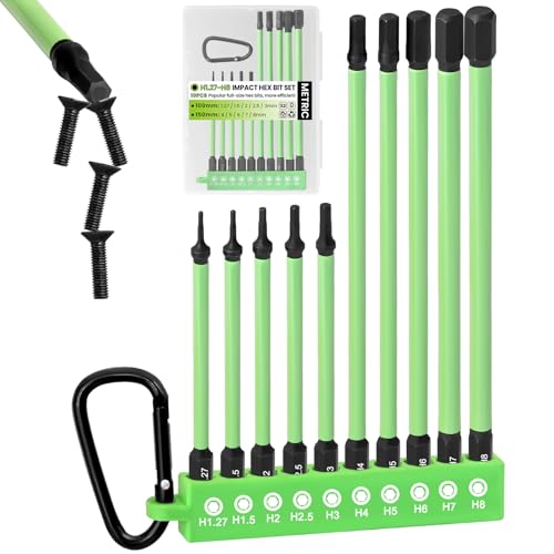 4" and 6" Hex Head Allen Wrench Drill Bit Set, Long Allen Key Set Metric 1.27mm to 8mm, for Narrow or Hard-To-Reach Areas, Ikea Type Furniture, Rc Car, Magnetic Tips 1/4 Inch Long Hex Bit Set - style: F. Hex Screwdriver Bits