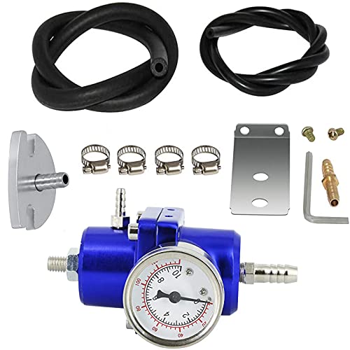 Adjustable Fuel Pressure Regulator with Gauge Hose 0-140 PSI Universal 6AN FPR Kit Aluminum - color: Blue