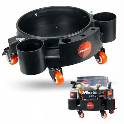 Maxshine Universal Rolling Bucket Dolly – Heavy-Duty, 5 Wheels with 2 Locks, Tool Organizer – 360° Mobility for Car Wash Supplies & Auto Detailing Organization (Black) - color: Bucket Dolly (Black)