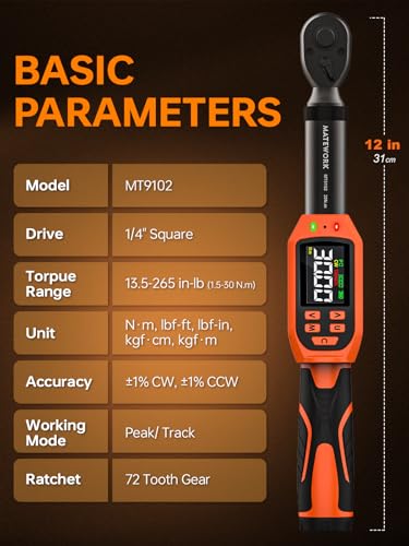 Matework 1/4 Torque Wrench Digital, (13.5-265 In-Lb/1.5-30 Nm), 12Pcs Inch Pound Digital Torque Wrench Set with Buzzer & LED Indicator, ±1% Accuracy, Sockets & Adapters for for Bike Moto Gunsmithing - size: 1/4-Inch (13.5-265 in·lb)